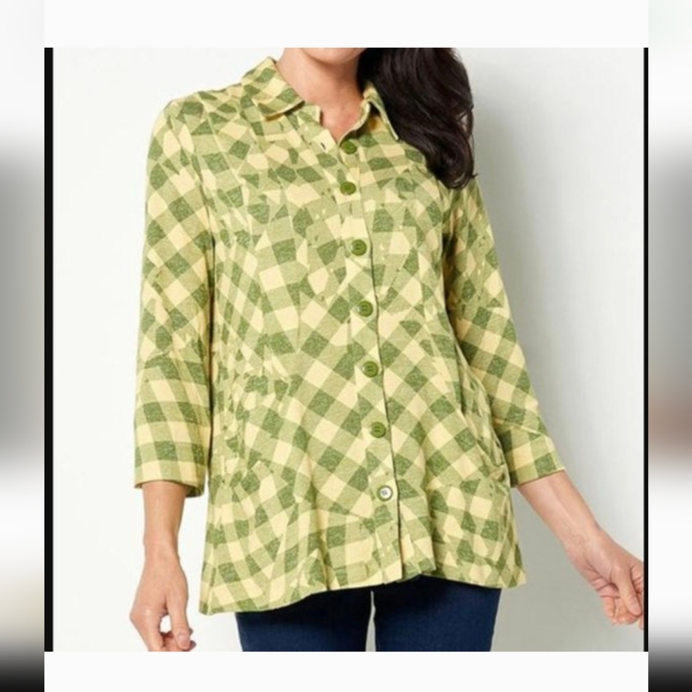 NWT Attitudes By Renee Plaid Cozy Shacket LP PL Button Tunic Top Winter Cabincor